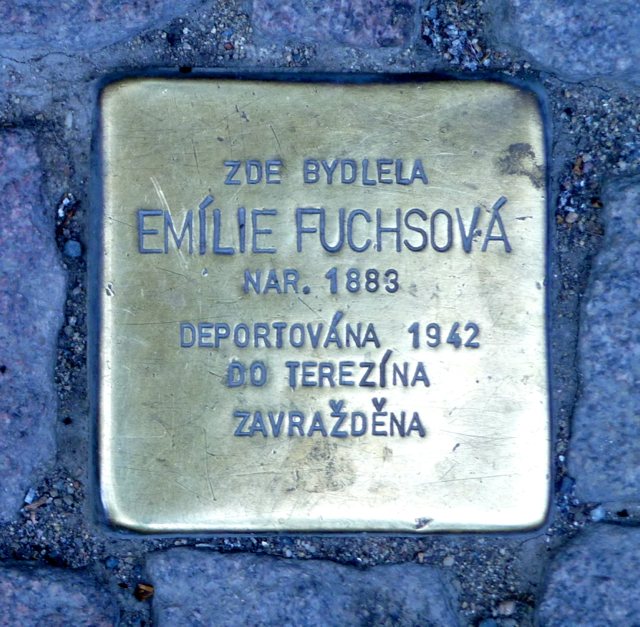 Ein Stolperstein in dem Prager Stadtteil Josefstadt (Josefov)